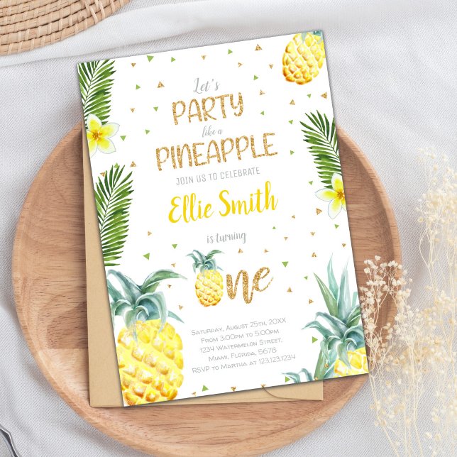 Editable Pineapple 1st Birthday Invitation (1st Birthday Pineapple Birthday Invitations)