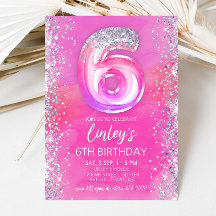 Editable Pink 6th Birthday Invitation Template 6