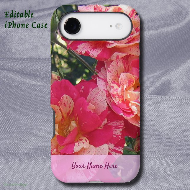 Editable Pink and White Striped Roses (striped roses editable iPhone case)