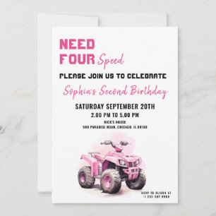 Editable Pink ATV Bike Birthday Invitation