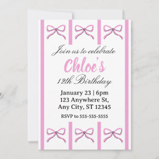 Editable pink bow birthday invite
