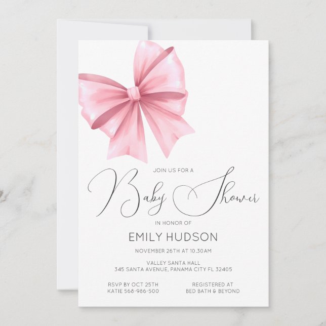 Editable Pink Bow Coquette Invitation (Front)