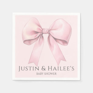 Editable Pink Bow Girl Coquette Baby Shower Napkin