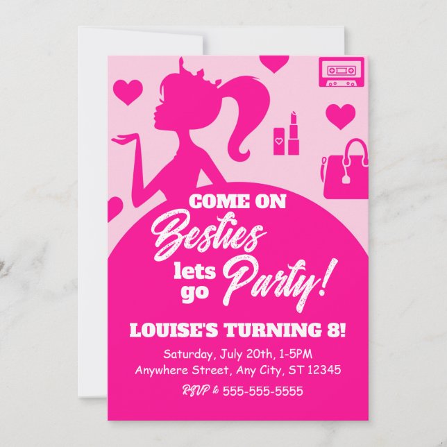 Editable Pink Doll Girl Fashion Party Birthday Invitation (Front)