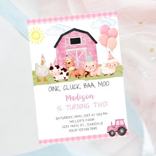 Editable Pink Farm Birthday invitation-farm theme  Invitation