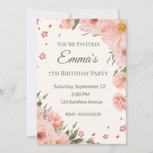 Editable Pink Floral Birthday Invitation