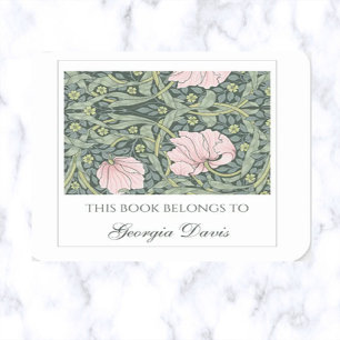 Editable Pink Flowers and Leaves Bookplate Square Sticker