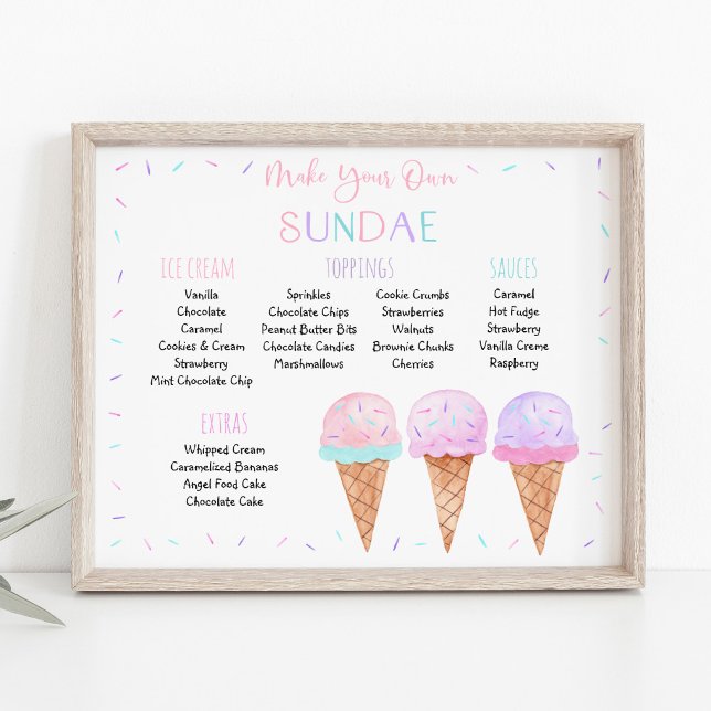 Editable Pink Ice Cream Sundae Birthday Sign (Creator Uploaded)
