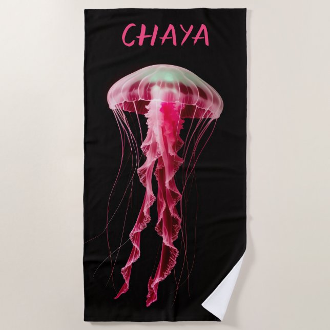 Editable Pink Jellyfish Beach Towel (Front)