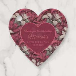 Editable Pink Lilies Sparkle Birthday Celebration Favour Tags