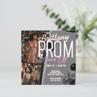 Editable Pink Magnificent Prom Send Off Two Photo Invitation