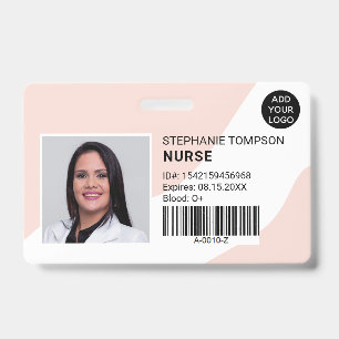 editable pink professional nurse photo logo code ID badge