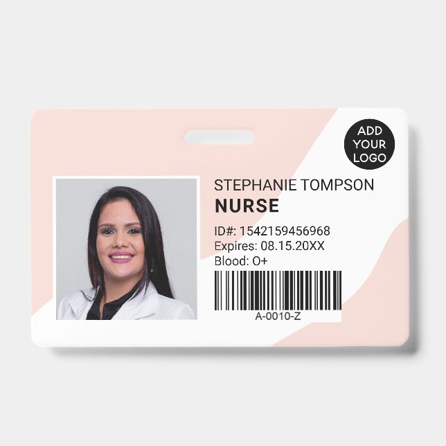 editable pink professional nurse photo logo code ID badge (Front)
