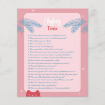 Editable, pink red Christmas trivia, Holiday game