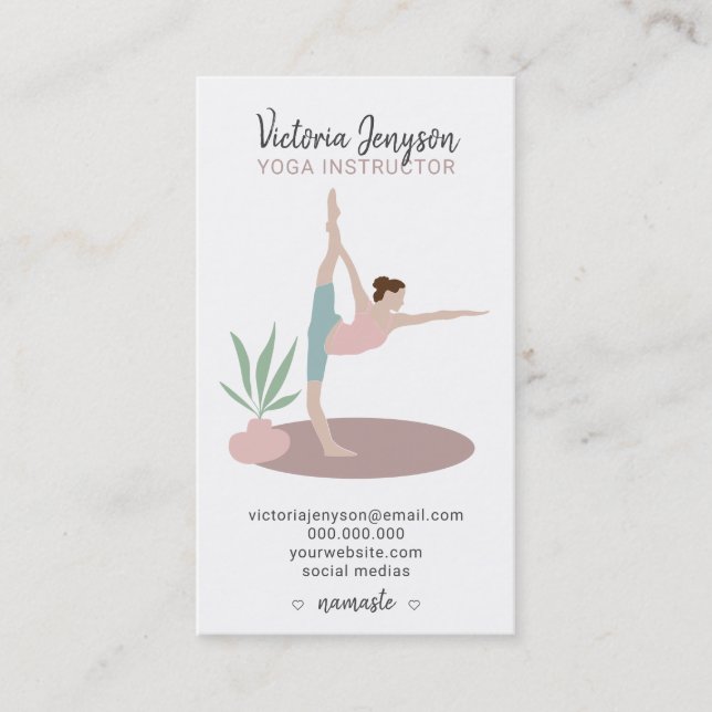 Editable pink spiritual yoga instructor boho pose business card (Front)