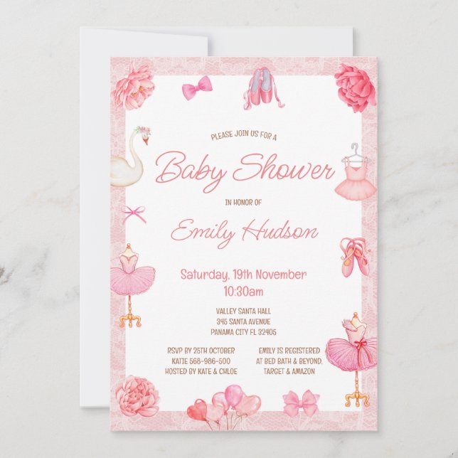 Editable Pink Tutu Ballerina Invitation (Front)