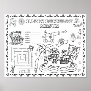 Editable pirate Birthday colouring mat Poster
