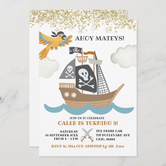 Editable Pirate Boy Birthday Invitation (Front/Back)