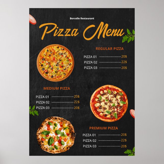 Editable Pizza Menu Pizzaria Restaurant Menu Poster (Front)
