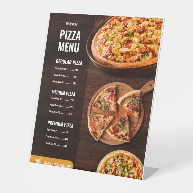 Editable Pizza Menu pizzeria Restaurant Menu Pedestal Sign (Front)