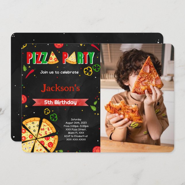 Editable Pizza Photo invitation (Front/Back)