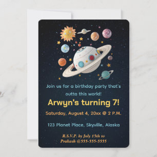 Editable Planets and Starry Night Birthday Invitation