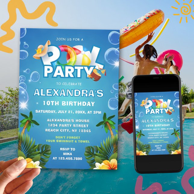 Editable Pool Party Birthday Invitation  (Creator Uploaded)