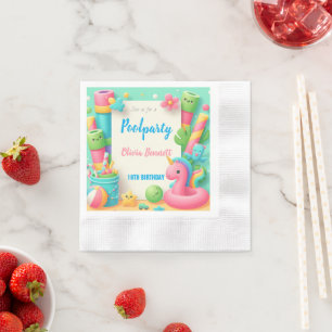 Editable Pool Party Birthday Summer Swim Napkin