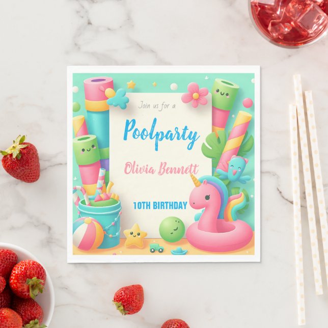 Editable Pool Party Birthday Summer Swim Napkin (Insitu)