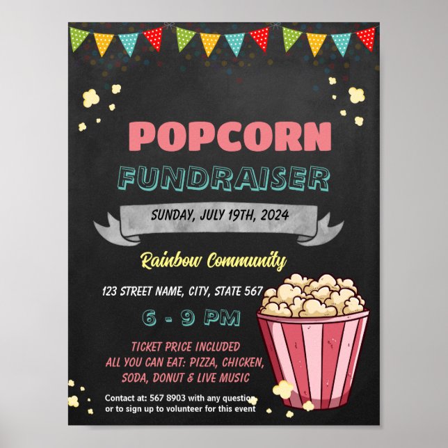 Editable Popcorn Fundraiser template Poster (Front)