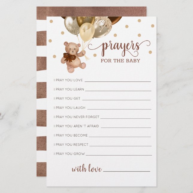 Editable Prayers for Baby Shower Teddy Bear (Front/Back)