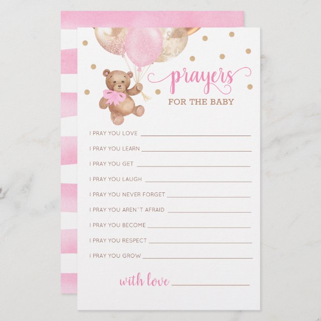 Editable Prayers for Baby Shower Teddy Bear (Front/Back)
