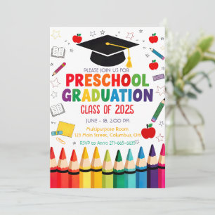 Editable Preschool Graduation Crayon Themed Invitation