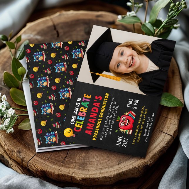 Editable Preschool Graduation Party Girl Invitation (Creator Uploaded)