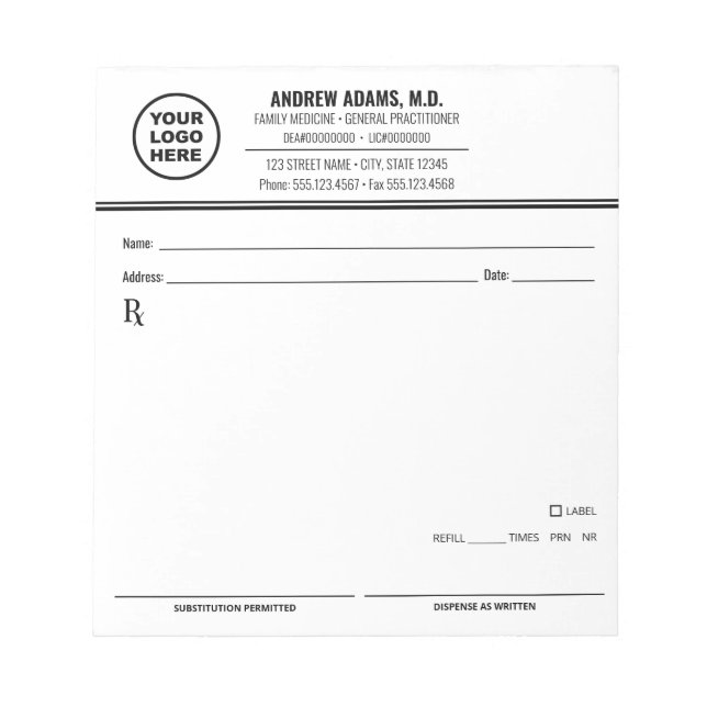 Editable Presciption Notepad (Front)