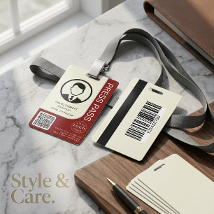 Editable Press ID Card with Photo and QR Feature Badge