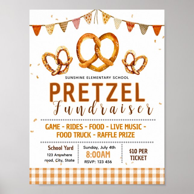 Editable pretzel fundraiser flyer poster (Front)
