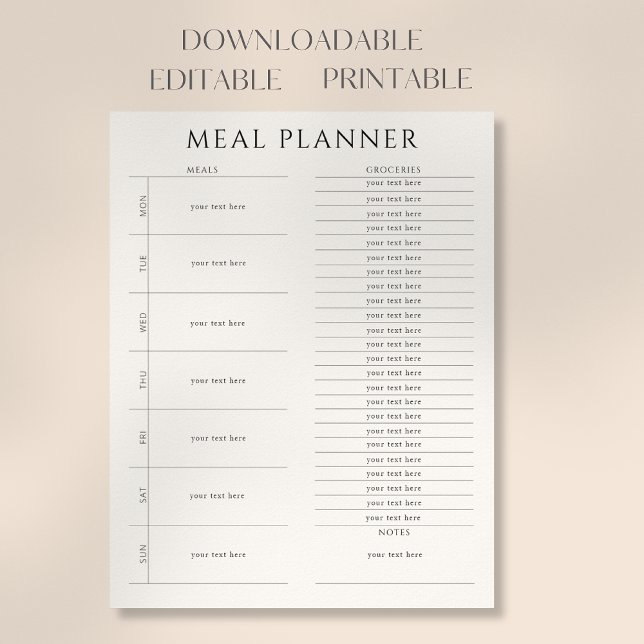Editable Printable Modern Weekly Meal Planner Poster (Creator Uploaded)
