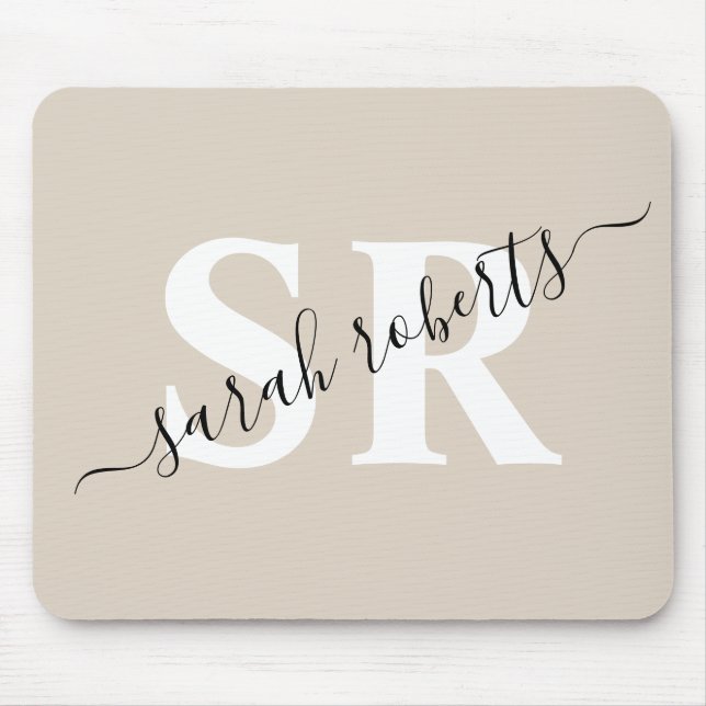 Editable professional monogram name beige mouse pad (Front)
