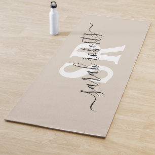 Editable professional monogram name beige  yoga mat