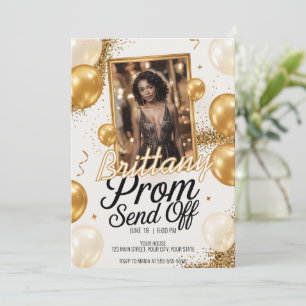 Editable Prom Send Off Gold Sparkling Glitter Invitation