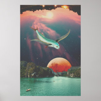 Editable Psychedelic Flying Fish Art Poster