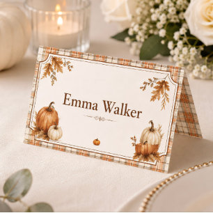 Editable Pumpkin Plaid Bridal Shower Place Card