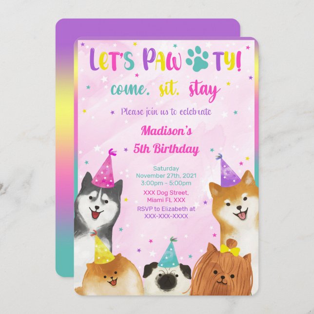 Editable Puppy Birthday Invitation (Front/Back)