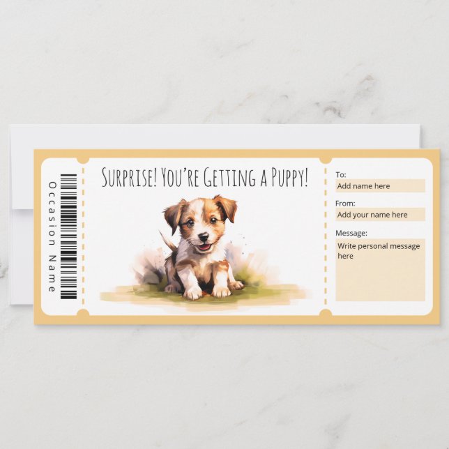 Editable Puppy Gift Certificate for dog lover Invitation (Front)