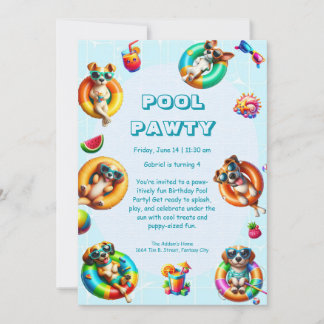 Editable Puppy Splash Birthday Pool Party Invitation