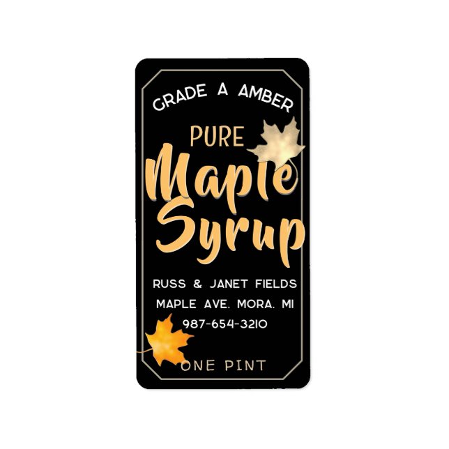 editable PURE MAPLE SYRUP jug label with leaves (Front)