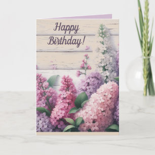 Editable Purple and Pink Lilacs Birthday Card