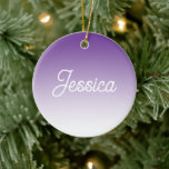 (Editable) Purple Color Ombre & Your Text Ceramic Ornament<br><div class="desc">Any name or word in a retro-modern calligraphy.</div>