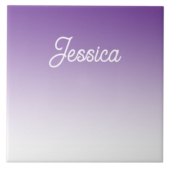 (Editable) Purple Colour Ombre & Your Text Ceramic Tile (Front)